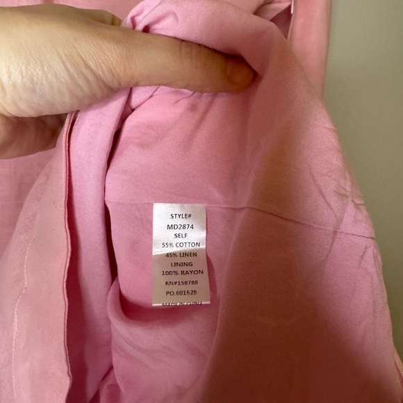 Mable Pink Bow Shoulder Linen Blend Dress size small - Picture 7 of 10